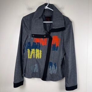 Aventures des‎ Toiles Gray Embroidered Asymmetrical Jacket Women Size 40